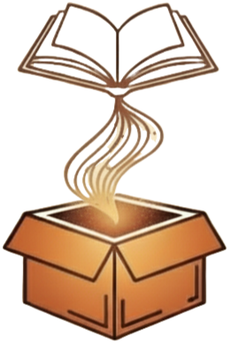 Illustration of an open book emerging from a box on a white background